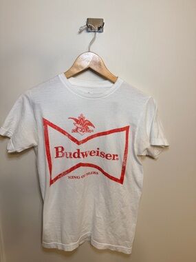 Budweiser White T-Shirt with Red Logo Bowtie Graphic